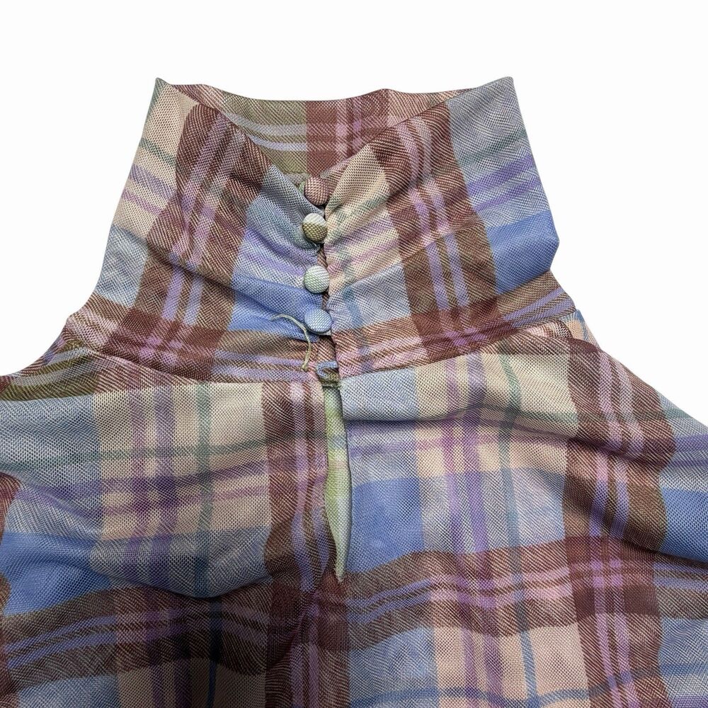 Cinq à Sept Plaid Sheer Mesh Turtleneck Top - Picture 5 of 8